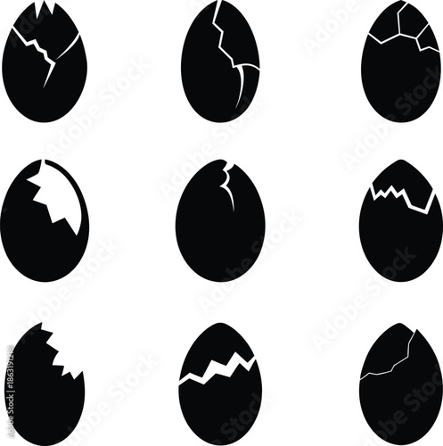 cracked egg vector silhouette set art and illustration