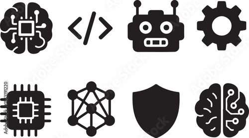 Artificial Intelligence and Coding Silhouette Icons