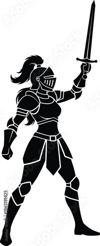Girl knight silhouette adventurous heroine vector for fantasy stories gender-neutral toys and empowerment campaigns Vector illustration silhouette 