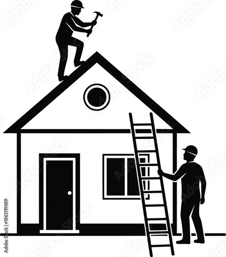 man are repairing the roof of the house 