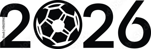 2026 Soccer competition template with unique logo typography combination Vector illustration silhouette, black vector icon style 
