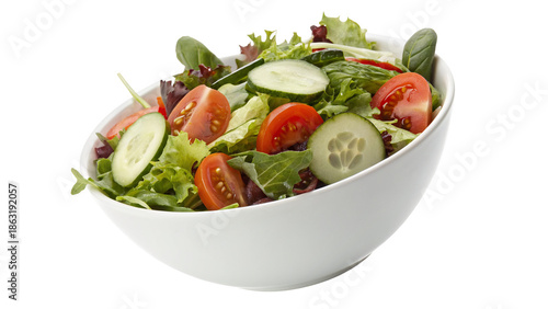 Fresh mixed green salad with tomatoes and cucumbers