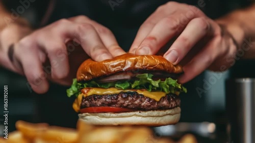 Wallpaper Mural Delicious burger with fresh ingredients ready to eat closeup food photography Torontodigital.ca