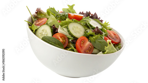 Fresh mixed greens salad with tomatoes and cucumbers