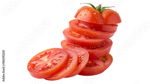 Freshly sliced juicy tomatoes stacked high