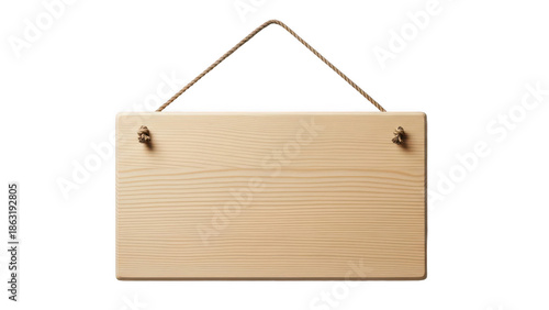 Empty wooden sign with rope hanger ideal for graphic design on transparent background
