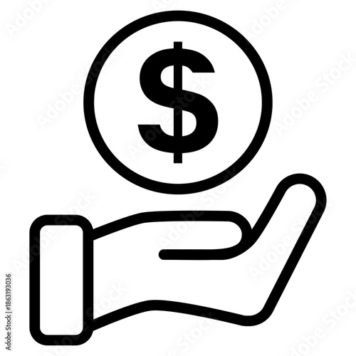お金を支える手のアウトラインアイコン/Hand Holding Dollar Coin Outline Icon