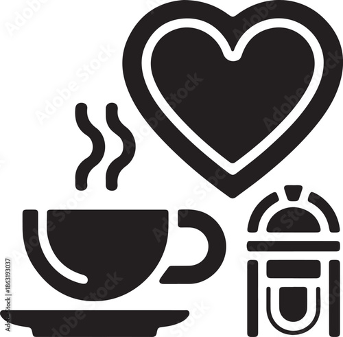 Coffee cup with heart and engagement ring icon