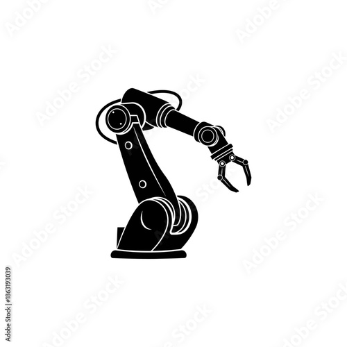 A metal robotic arm delicately holding a vintage black chess piece over a white laboratory surface, blending advanced science and retro technology into a single isolated research instrument