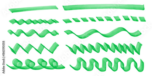 グリーンの手描きライン装飾セット/Green Hand Drawn Line Decoration Set