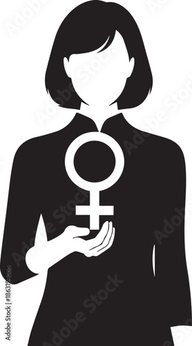 Woman holding the female symbol representing femininity and gender equality