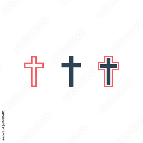 Christian cross flat style. Religion cross icons set vector illustration.