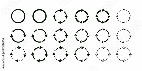 Arrangement of circular arrow icons showing rotation and cyclical processes