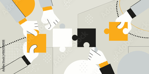 Connecting the pieces illustration of hands completing a puzzle together