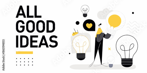 Illustration of a person with lightbulbs representing good ideas and innovation
