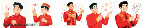vector half body of man holding Chinese New Year fireworks