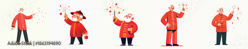 vector of grandfather playing Chinese New Year fireworks