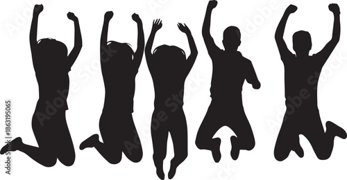 People celebrating jumping silhouettes