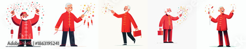 vector of grandfather playing Chinese New Year fireworks