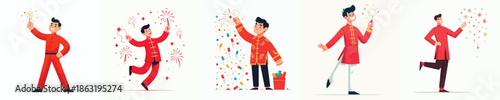 vector of man playing Chinese New Year fireworks