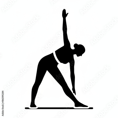 Yoga Silhouette in Motion: A sleek silhouette of a woman demonstrates the Triangle pose, her form radiating strength and tranquility, promoting balance.