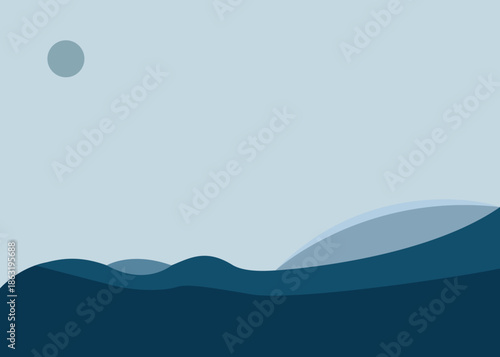 Stylized ocean waves under a sun