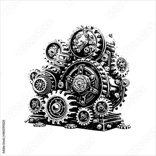 Vintage Industrial Gear Assembly Illustration