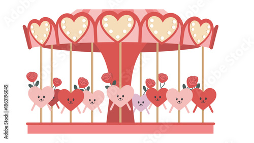 Carousel of Hearts: A charming and whimsical carousel of hearts with a romantic theme, inviting viewers to experience a world of love, joy, and amusement.