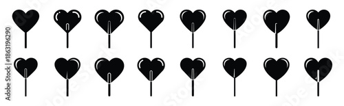 Collection of heart lollipop silhouette valentine vector icon set. Clean romantic icons symbols isolated on a white background for Valentine’s Day.