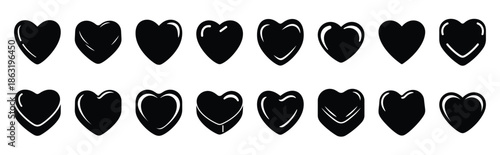 Collection of heart shaped candy silhouette valentine vector icon set. Clean romantic icons symbols isolated on a white background for Valentine’s Day.
