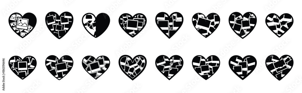 Obraz premium Collection of heart shaped photo silhouette valentine vector icon set. Clean romantic icons symbols isolated on a white background for Valentine’s Day.