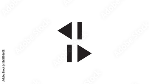 Minimalist black vector icons: a 2x2 grid with backward triangle and pause bar on top, and pause bar with forward triangle below for media controls