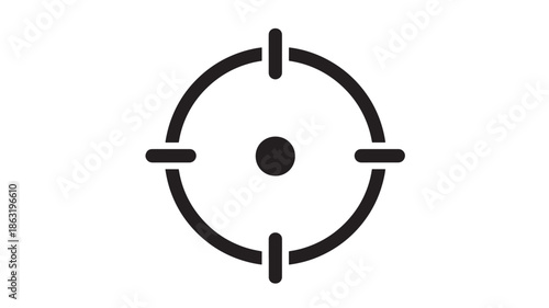 Black crosshair target icon with circular ring, central dot and four evenly spaced ticks, suitable for UI design, gaming HUD, or shooting graphics