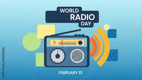 Vintage Radio on World Radio Day February 13 Illustration