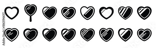 Collection of heart shaped mirror silhouette valentine vector icon set. Clean romantic icons symbols isolated on a white background for Valentine’s Day.