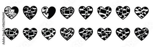 Collection of heart shaped photo silhouette valentine vector icon set. Clean romantic icons symbols isolated on a white background for Valentine’s Day.