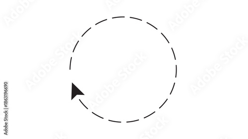 Minimalist vector icon: dashed circular selection ring with a black mouse cursor arrow, simple flat design on white background