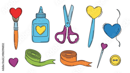 Crafting Essentials: A collection of various craft tools, each a symbol of creativity and artistry, laid out in an inviting display.