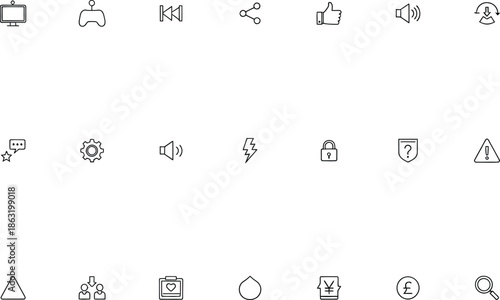 A collection of various icons on a white background