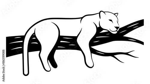Flat style vector of a jaguar lying on a tree branch, minimal shapes, smooth curves, modern illustration, balanced composition, wildlife concept, isolated background, editable vector