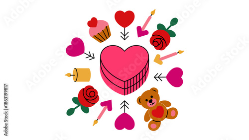 Valentine's Day Icon Set: An assortment of iconic elements, capturing the essence of romance, affection, and celebration, perfect for conveying heartfelt sentiments.