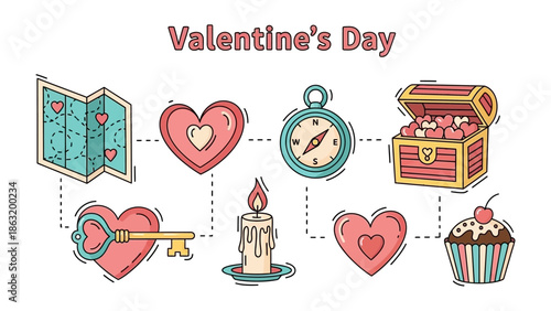Valentine's Day Elements: A collection of charming Valentine's Day themed illustrations, perfect for expressing love, affection, and celebration.