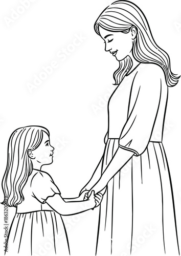 Mother helping daughter with dress