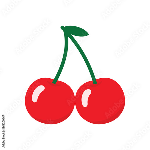 A pair of cherries isolated on white background, Vector, illustration