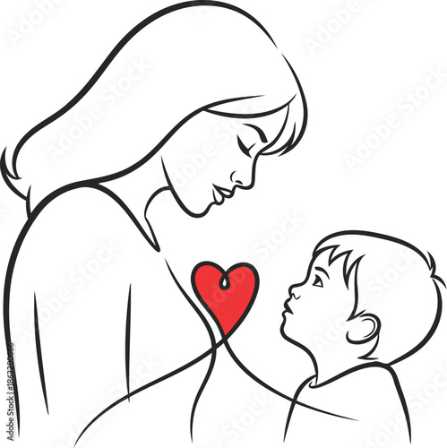 Mother holding heart near child