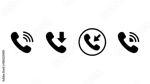 Various black telephone handset icons representing incoming, outgoing, and ringing call states