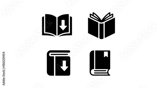Collection of book and download icons illustrating digital education and library resources
