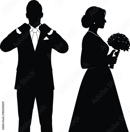 Couple preparing for wedding ceremony