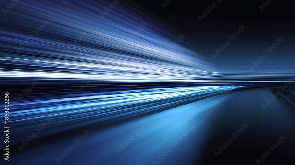 Fototapeta premium Blue and white streaking lines converging to a vanishing point. Graphic effect