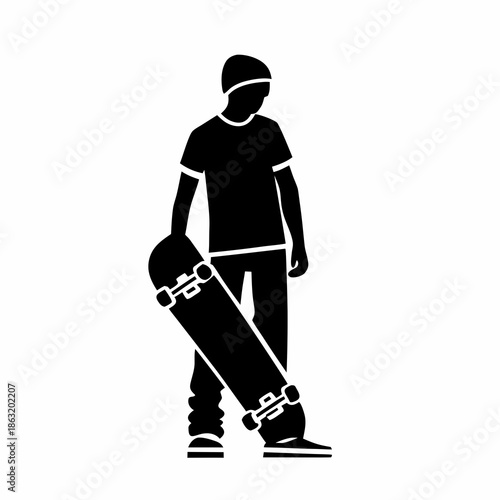 skateboarder icon silhouette in flat style for skateboarding and extreme sport design
